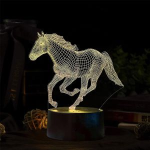 3D Lampe Cheval, Veilleuse Cheval Pour Enfant, Lampe Illusion Che-Val 3D, 16 Couleurs De Lumière, Interrupteur Tactile, Veilleuse À Effets Visuels 3D, Cadeau Pour Les Enfants - Neuf
