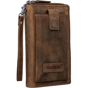Kieran' Portefeuille De Voyage En Cuir Porte-Monnaie Xl Avec Poche Pour T&eacute;l&eacute;phone Portable Poche Au Poignet Bloqueur Rfid Cuir V&eacute;ritable Vintage - Neuf