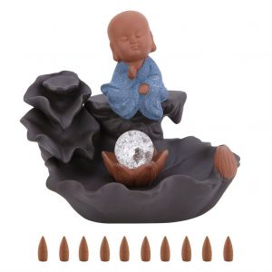 HJLIAN Bruleur d'encens en ceramique a LED Little Monk, porte-encens a refoulement de fumee, decoration d'interieur - Neuf