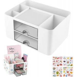 Organiseur De Bureau, Porte-Stylos Avec 5 Compartiments Et 2 Tiroirs, Multifonctionnel Rangement Bureau Organisateur, Papeterie Organizer En Plastique Pour Stylos, Maison, L'école - Neuf