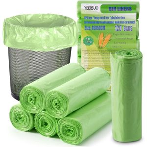 Sacs Poubelle, 120 Sac Poubelle 10 L, Sac Compostable, Pour Cuisine Et Bureau, Recyclables Et Dégradables, 45 X 50 Cm, Vert - Neuf