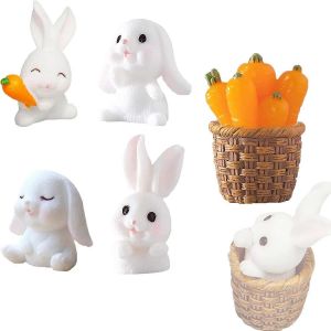 6PCS Miniature Lapin de P&acirc;ques Ornement Miniature Lapin de P&acirc;ques Figurines R&eacute;sine Lapin Figurines - Neuf