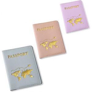 TRAHOO-Protege Passeport, Pochette Passeport pour Hommes et Femmes, Porte Passeport en Cuir PU Fonctionnel Multiples, Portefeuille Voyage Accessoires Organisateur de Documents (Bleu rose violet) - Neuf