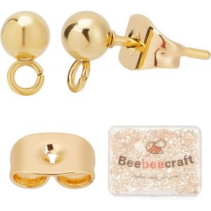 Kal-100pcs 24k Plaqu&eacute; Or Boucles D'oreilles Goujons Boucles D'oreilles Boule Boucles D'oreilles Avec Boucle Diy Bijoux Dangle Boucles D'oreilles (15x7mm) - Neuf