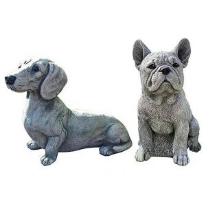 Lot de 2 statues de chiens en r&eacute;sine pour la d&eacute;coration de jardin et d'ext&eacute;rieur - Neuf