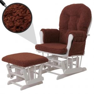 Fauteuil relax HWC-C76, fauteuil &agrave; bascule Fauteuil oscillant + pouf Tissu Boucl&eacute; 480g/m&sup2; &Ouml;ko-Texbrun rouille B&acirc;ti blanc - Neuf