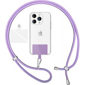 KAL-Lanière Universelle Coloré Pour Telephone Portable, Cordon Tour De Cou Pour Smartphone, Porte Clef Chaine Réglable Avec Crochet Métallique E Carte, Sangle Pour Épaule, Couleur:Violet Multicolore - Neuf