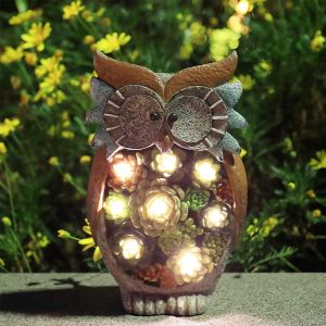 Statue D'animal De Jardin, Lampe Solaire En Résine En Forme De Hibou, Lampe De Jardin, Figurine D'animal, Pour Entrée De Jardin, Cadeau De Noël (H X P) : 27 X 16 Cm - Neuf