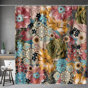 Extra Longue Bohème Rideau De Douche - Bobo Chic Style Ethnique Imprimé Floral Tissu De Rideau De Douche Avec 12 Crochets, Décor De Salle De Bains, Baignoire Rideau, 72 X 72 Po - Neuf