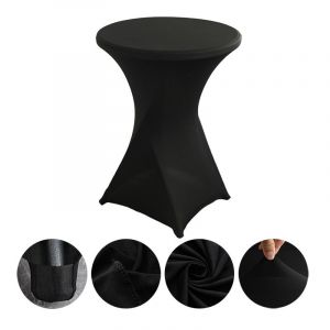 Nappe Cocktail Noire Extensible &Agrave; Coins Carr&eacute;s (80 X 110 Cm), Nappe Haute Noire Ronde Pour Table De Cocktail De Mariage Ou De Banquet. - Neuf