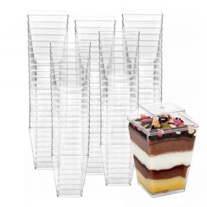 Hjlian Coupes A Dessert Transparentes Avec Couvercles, Reutilisables, Trapezoidales, Transparentes, Faciles A Nettoyer, Pour Aperitif, Pour Glace Aux Fruits - Neuf