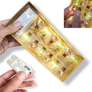 Kal-Antevia - Guirlande Lumineuse De Noël 120cm Lumière Chaude 12 Boules | Boules Led En Verre | Sapin Table Décoration |Plus De 10 Modèles |Couleur : Vert Et Marron (Guirlande L2) - Neuf