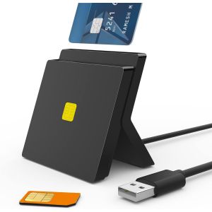 Lecteur de Carte d'identité Belge Lecteur de Carte SIM - Plug and Play - Prise en Charge CAC/SIM/Carte ID/Banque IC/Carte de Santé -Lecteur Carte à Puce USB à Deux Emplacements Verticaux pour Windows - Neuf