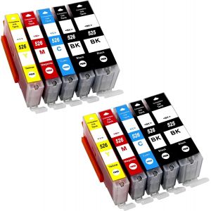 TEPPA-10 Cartouche d'encre Compatible pour Canon PGI-525 XL CLI-525 XL pour Pixma IP4850 IP4950 IX6550 MG5150 MG5250 MG5350 MG6150 MG6250 MG8150 MG8250 MX710 MX885 MX895 IX6550 MG6100 MG6200 - Neuf