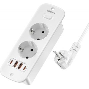 2 places Multiprise prise de courant encastr&eacute; avec USB, multiprise &eacute;lectrique &agrave; encastrer de table avec 2 USB C et c&acirc;ble de 2 m pour meubles de travail, blanc - Neuf