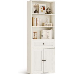 SUBZONAL-Biblioth&egrave;que 5 Niveaux avec Portes, Cabinet et Tiroirs, Biblioth&egrave;que Meuble de Rangement Haute pour Salon, Bureau, Chambre, Blanc, 48 x 24 x 164.2 - Neuf