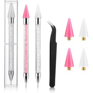 Kal-Lot De 7 Stylos À Pointiller En Strass En Acrylique -Tête De Cire -Stylo À Pointer -Outil De Décoration Pour Ongles - Neuf