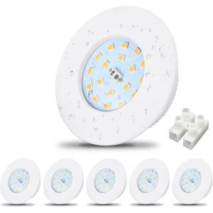 Lot de 6 LED Spots Encastrables Extra Plat pour Salle de Bain - Éclairage Intégré Circulaire IP44, 230V 5W Finition Nickel, Diamètre d'Encastrement 68mm, Design Ultra-fin 30mm, Blanc Chaud 3000K 500lm - Neuf