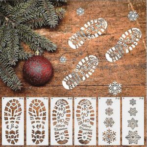 6pcs Santa Footprint Stencil Pour La Peinture,No&euml;l Snowflake Stencils Mod&egrave;le De Dessin R&eacute;utilisable Santa Footprint - Neuf