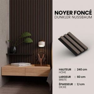 Panneau Acoustique 11mm - Noyer Fonc&eacute; - Feutrine Noire - 240x60cm - Lot de 4 - Neuf