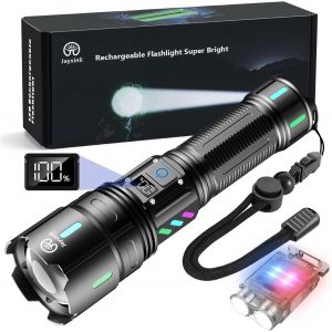 Ultra Powerful LED Torch, 1000000 Lumens Rechargeable Torch with 5000mAh Battery, 5 Modes, Zoomable, IP67 Waterproof Tactical Torch with LCD Power Display - Neuf