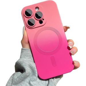 Sjzg-Silicone Liquide Coque Magn&eacute;tique Compatible Avec Iphone 16 Plus, Etui Avec Mag-Safe Case Faster Charging Ultra L&eacute;ger Et Mince Avec Effet De D&eacute;grad&eacute; Housse De Protection Antichoc,Rose - Neuf