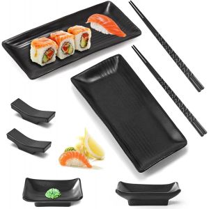 Kalanka-Ensemble De Vaisselle &Agrave; Sushi, Service Sushi, Vaisselle &Agrave; Sushi Avec Baguettes, Supports Pour Baguettes, Avec 2 Paires De Baguettes, 2 Supports Pour Baguettes, 2 Assiettes, 2 Assiettes &Agrave; Dip, - Neuf