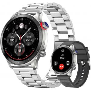 Montre Connect&eacute;e Homme, &Eacute;cran Amoled 1,43"", Smartwatch Avec Appel Bluetooth, Moniteur De Fr&eacute;quence Cardiaque/Sommeil/ Spo2, 100+ Modes Sportifs, Pour Iphone/Android, Argent Titane - Neuf
