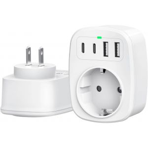 ERYI-Adaptateur Japon France, Adaptateur De Prise Japon Avec 2 Usb C Et 2 Usb A, Adaptateur De Voyage 5 En 1 Pour Prise Type A Pour Japon, Usa, Thaïlande, Chine, Canada - Neuf