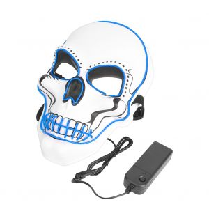 Masque De Clown Drole Et Espiegle, Lumineux, Pour Halloween, Pour Mascarade, Effrayant, Crane Blanc, 3 Modes D'eclairage, Bleu - Neuf