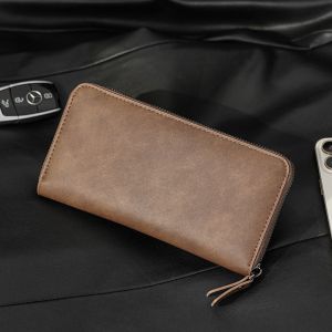Portefeuille d'affaires kaki pour hommes, long, fermeture éclair, en cuir PU, multifonctionnel, sac à main, sac pour cartes, sac pour téléphone portable - Neuf
