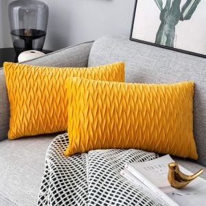 Eryi-Housses Coussin En Velours 30x50cm Pour Salon Canapélot De 2 Housses Coussin Carrés De Motif Uni Décoration Chambre,Jaune - Neuf