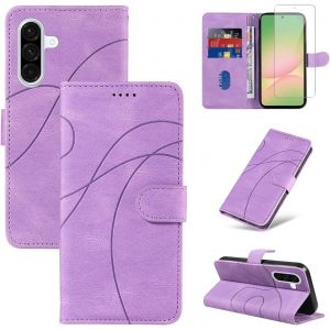 CAUC-Coque pour Samsung Galaxy A56 5G avec 1 Pi&egrave;ce Protection &Eacute;cran en Verre Tremp&eacute;, Housse PU Cuir &agrave; Rabat Flip, &Eacute;tui Support et Portefeuille Fonction (Violet) - Neuf