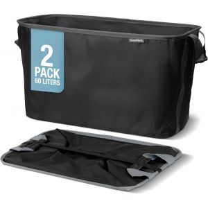 MEVRONISSHOP-Lot de 2 paniers &agrave; linge pliables, noir minuit/gris ombr&eacute; &iquest; 60 l (50 l) &iquest; Panier &agrave; linge pliable avec cadre en fil m&eacute;tallique robuste et poign&eacute;es de transport &iquest; Panier &agrave; linge pliable pe - Neuf