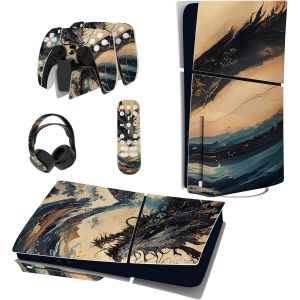 Eryi-Autocollant Protection Pour Ps5 Slim Standard Console, Sticker Skin Pour Ps5 Manette & Télécommande & Casque & Station De Charge,Disc Edition-Dragon Tempête - Neuf