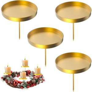 KALANKA-Lot de 4 bougeoirs en métal doré pour couronne de l'Avent - 8 cm - Pour couronne de l'Avent - Assiettes de Noël avec mandrin - Neuf