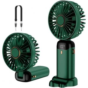 Ventilateur portable vert, mini ventilateur portable rechargeable par USB, 5 vitesses, avec base, batterie 4000 mAh, pliable, pour le bureau et l'extérieur - Neuf