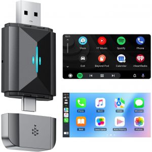Volam Adaptateur Carplay Sans Fil Pour Android Sans Fil - Adaptateur De Voiture 2 En 1, 5 Ghz Wifi, Prend En Charge Ota, Type-C/Usb Plug & Play, Carplay Filaire Requis - Neuf
