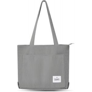 RFCBC-ELAKIRl Tote Bag Sac Velours Cotelé Sac Fourre Tout Bandoulière, Cabas Femme Avec Fermeture Eclair Et Poche, Convient pour Travail,Étudiants,Voyages,Achats,Sacs de Maman - Neuf