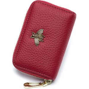 (Rouge) Porte-cartes de cr&eacute;dit &agrave; fermeture &eacute;clair Bee, petit portefeuille en cuir &agrave; fermeture &eacute;clair pour femme - Neuf