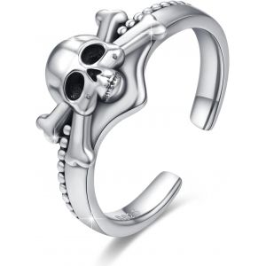 Yemaesre-Bague Tête De Mort En Argent Sterling 925 - Bijou Tête De Mort Réglable - Bijou Gothique Vintage - Cadeau D'anniversaire Pour Hommes Et Femmes - Punk Biker, Argent Sterling, Aucune Pierre - Neuf