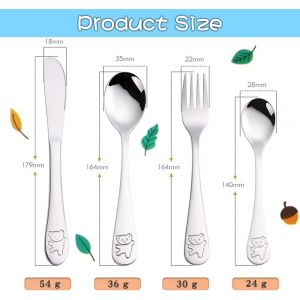 Couverts Pour Enfants,4 Pi&egrave;ces Couverts Enfants En Acier Inoxydable,Ensemble De Couverts Comprenant Couteau,Fourchette,Cuill&egrave;re,Cadeau D'anniversaire Pour Enfants,Enfants De 3 Ans Et Plus - Neuf