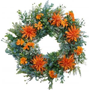 Artificielle Chrysanthème Couronne pour la Porte d'entrée avec des Feuilles Vertes, des Quatre Saisons de Porte Avant de la Couronne pour l'Intérieur - Neuf