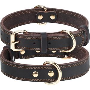Collier Pour Chien En Cuir V&eacute;ritable - Durable, Souple Et Ajustable Pour Chiens De Taille Moyenne - Noir, M - Neuf