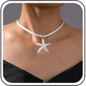 Kal-Collier Ras Du Cou En Daim Superposé Collier Étoile De Mer En Acrylique Bleu Collier Pendentif Étoile De Mer Large Collier Étoile De Mer En Velours Blanc Bijoux Pour Femmes - Neuf