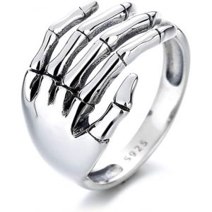 Kal-Bague Ouverte Vintage En Argent Sterling S925 Avec Tête De Mort Pour Femme, Fille, Homme, Réglable, Oxydé, Gothique, Squelette, Talons Du Diable, Petite Queue, Rose, Bague Unisexe Pour Anniversai - Neuf