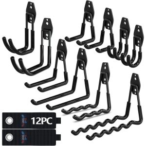 Crochet Mural Garage 10PC, Rangement Garage,Crochet Mural en Acier Avec 3 Soudures au Lieu de 2 Plus Fortes pour &Ecirc;chelle,V&eacute;los,Tuyaux,Outils &eacute;lectriques(Noir) - Neuf