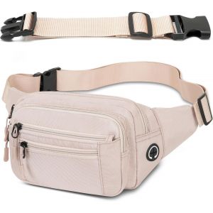 SJZG-Sac Banane Taille Homme Femme Ville Sacs Banane Unisexe Avec Ceinture Allong&eacute;e De 30 Cm Et Poches &Agrave; 6 Fermetures &Agrave; Glissi&egrave;re Ceinture R&eacute;glable (Kaki Clair) - Neuf