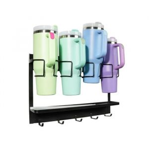 Support Organisateur Magn&eacute;tique pour Gobelets Stanley 30/40 oz, &Eacute;gouttoir Mural 4 Places avec 5 Crochets, Noir Mat - Neuf