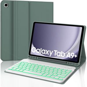 Coque Clavier Pour Samsung Tab A9 Plus 2023 11"", Azerty Français Rétro-Éclairé Clavier Bluetooth Détachable Pour Samsung Galaxy Tab A9+/A9 Plus 11"", Vert Foncé - Neuf